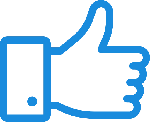 Blue thumb up icon, depicting a "like" gesture for a professional painter in central Florida, with a simplified hand and cuff design.