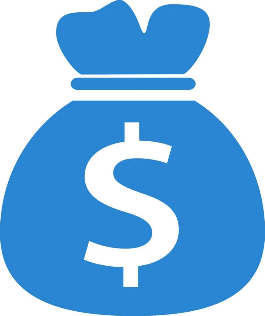 A simple blue icon of a money bag with a dollar sign on it, designed for a painting contractor.